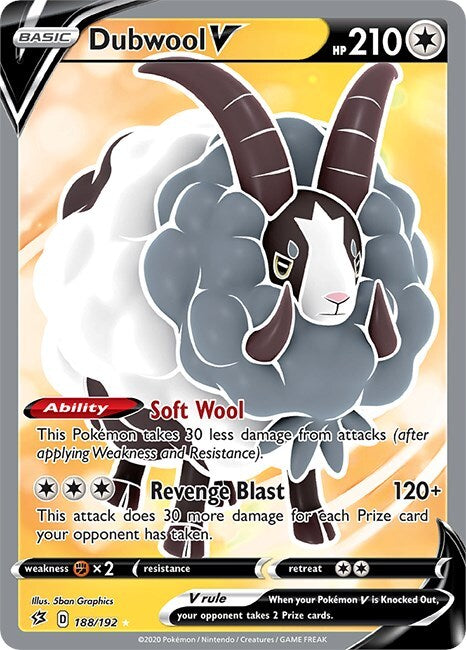 Pokémon TCG Dubwool V Rebel Clash 188/192 Holo Full Art Ultra Rare