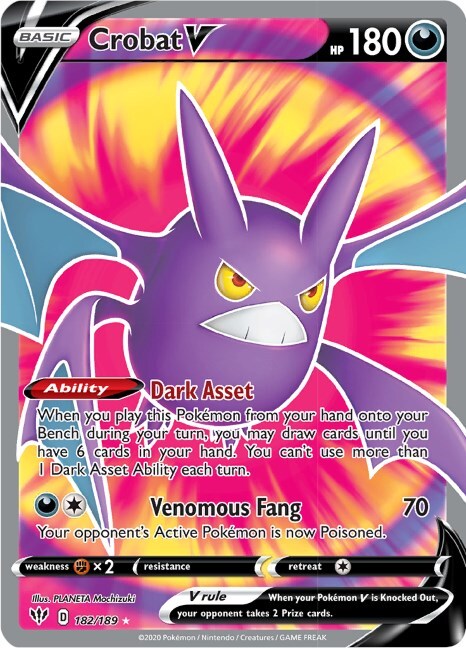 Crobat V (Full Art) 182/189 Swsh03: Darkness Ablaze Holo