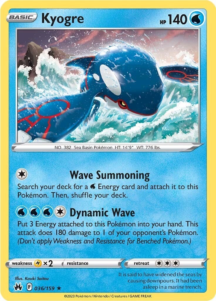 Pokémon TCG Kyogre Crown Zenith 036/159 Holo Holo Rare W/ SWIRL