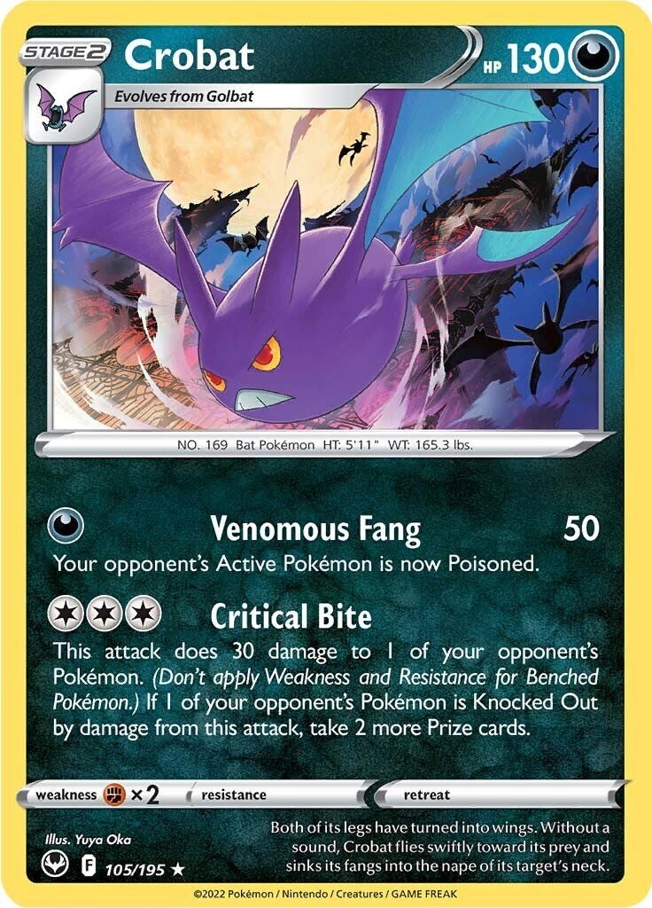 Pokémon TCG Crobat Sword & Shield - Silver Tempest 105/195 Holo Holo Rare