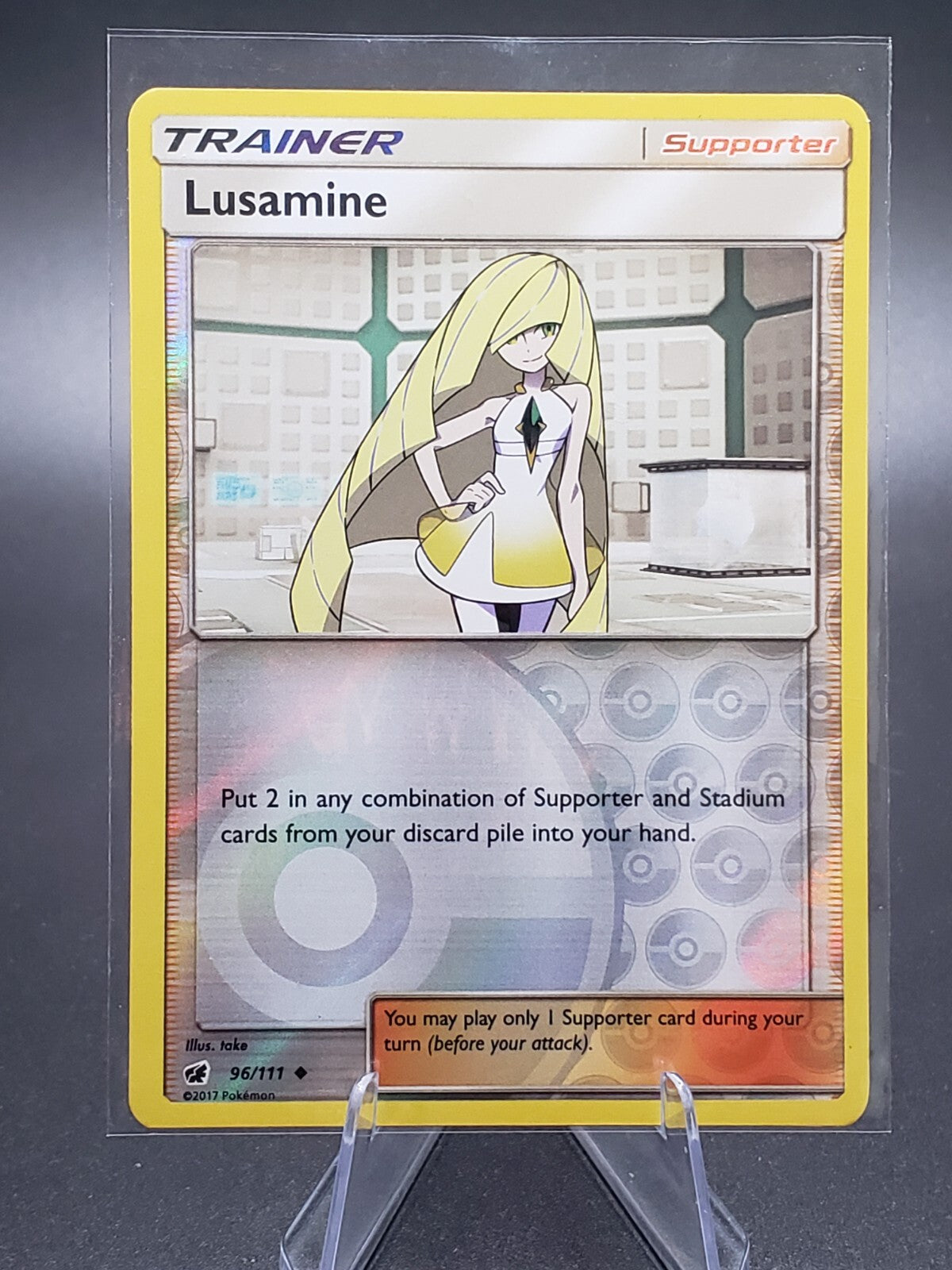 Lusamine 96/111 Sun and Moon Crimson Invasion Rare Reverse Holo Beauty Trainer ✨