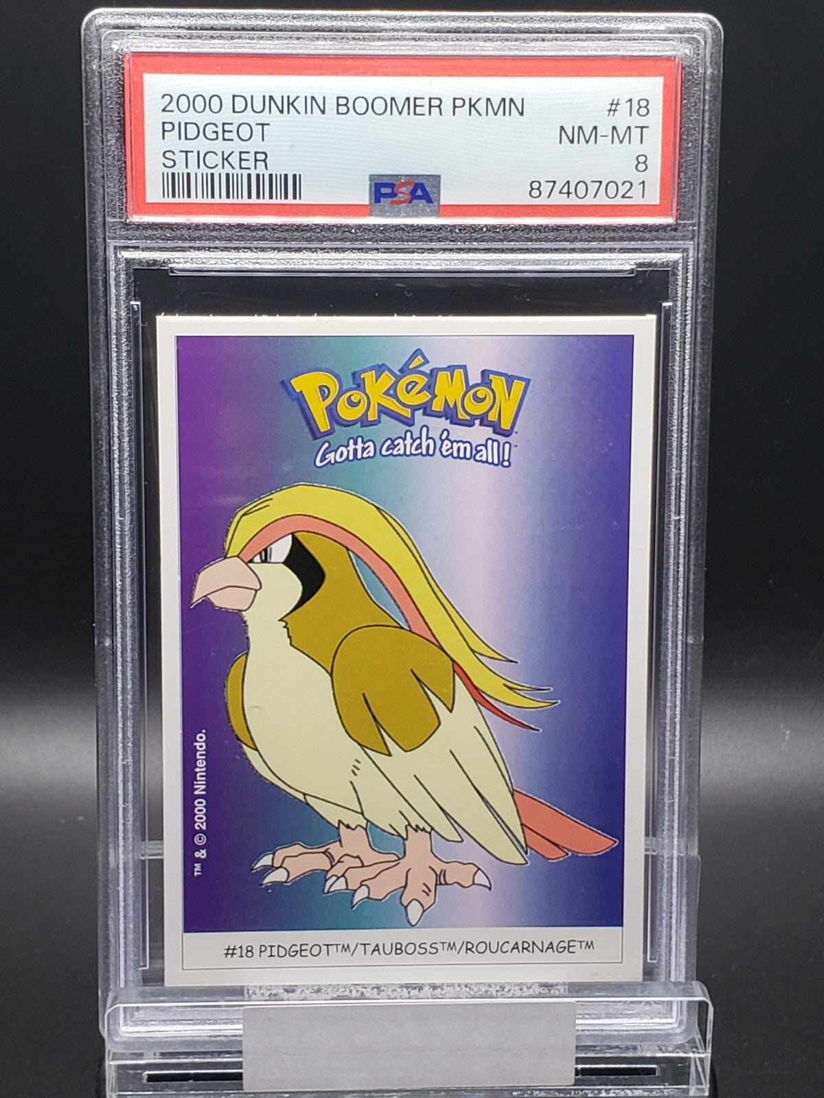 2000 dunkin boomer pokemon pidgeot sticker #18 PSA 8