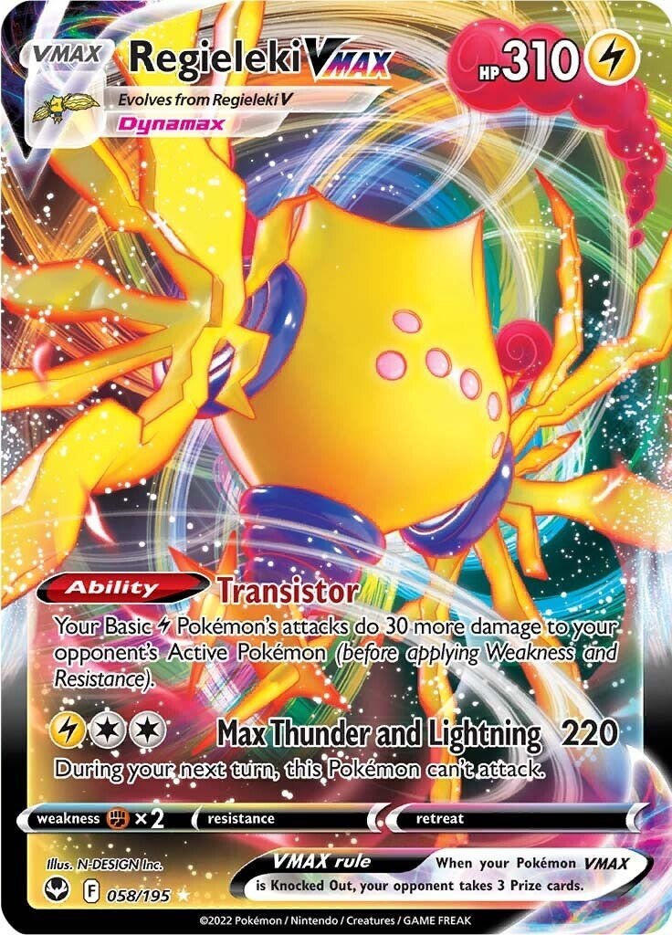 Pokémon TCG Regieleki VMAX Sword & Shield - Silver Tempest 058/195 Holo Ultra...