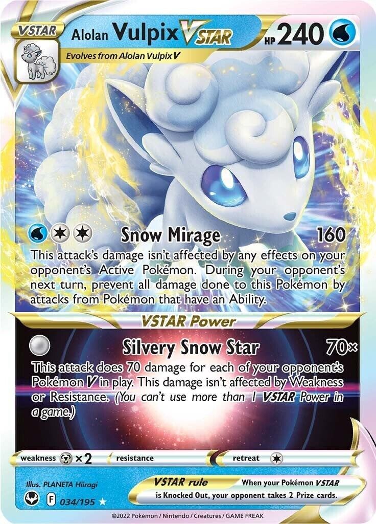 Pokémon TCG Alolan Vulpix VSTAR Sword & Shield - Silver Tempest 034/195 Holo...