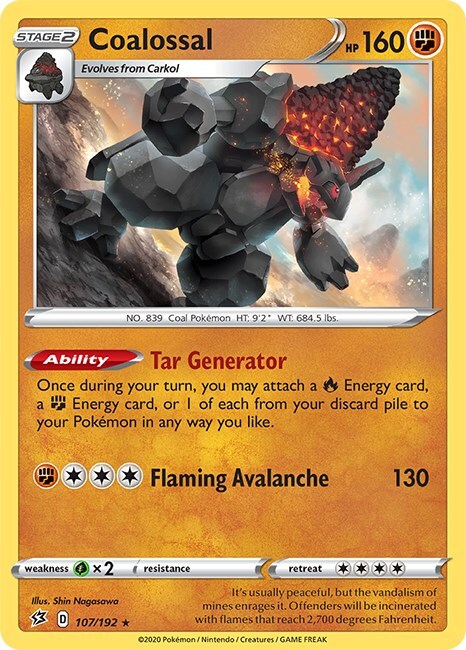 Pokémon TCG Coalossal Rebel Clash 107/192 Reverse Holo Holo Rare